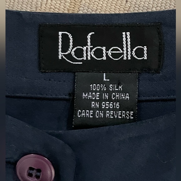 Navy blue silk blouse by a Rafaella size large - Picture 2 of 8